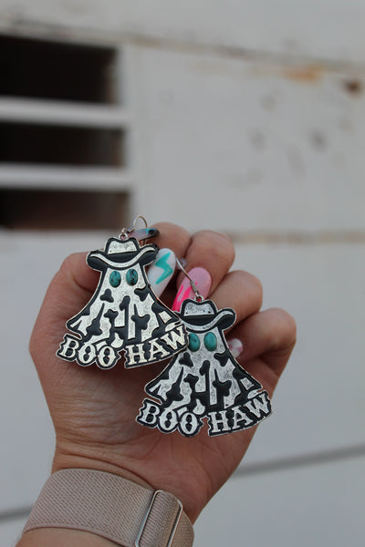 Boo Haw cowboy ghost earrings