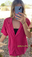 Pink checkered short sleeve button up