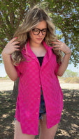 Pink checkered short sleeve button up