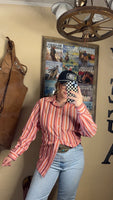 Pink candy striped button up (Md)