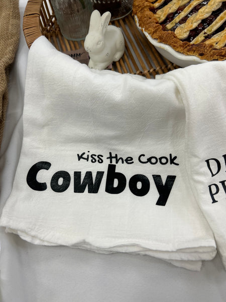Kiss the cook cowboy hand towel