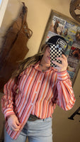 Pink candy striped button up (Md)