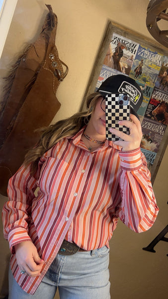 Pink candy striped button up (Md)