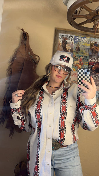 XL White/red vintage wrangler button up