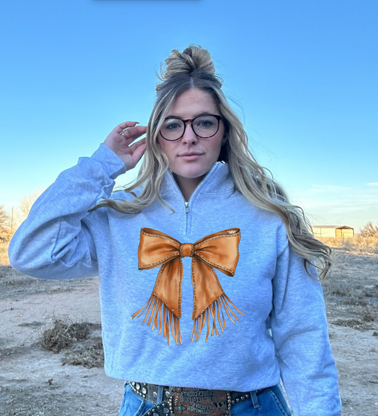 1/4 zip brown bow